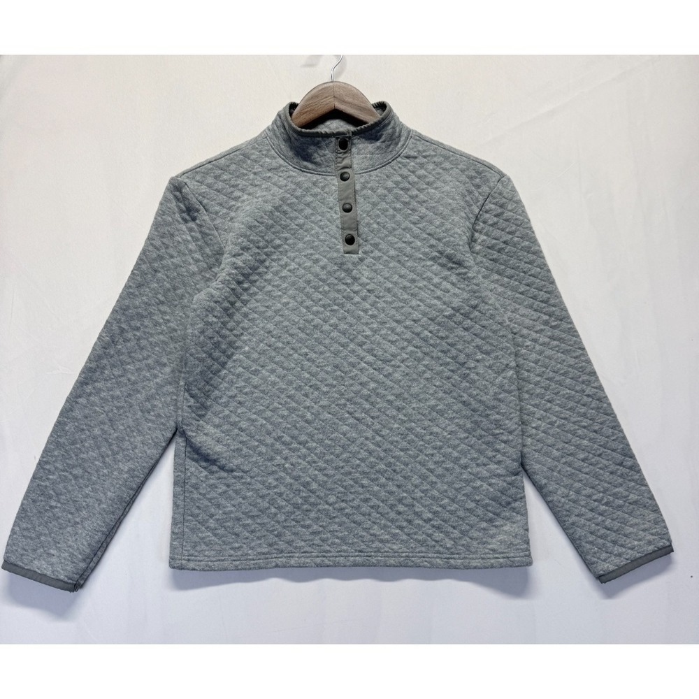 Sonoma Goods For Life Quilted Sweater women's Large Gray Tight Knit Quarter Snap